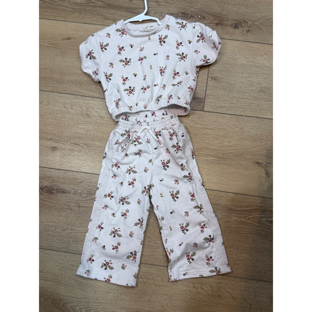 Jessica Simpson Toddler Girls 2-Piece Floral Top and Pants Set Cream Pink 3T